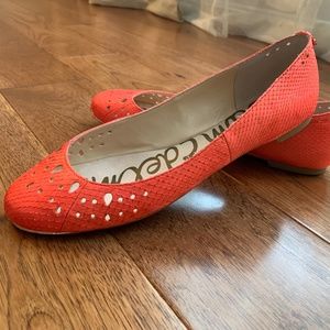 New Sam Edelman Leighton Neon Ballerina Leather Flat Coral, Size:9M